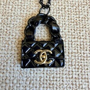 Upcycled Quilted Black Bag charm